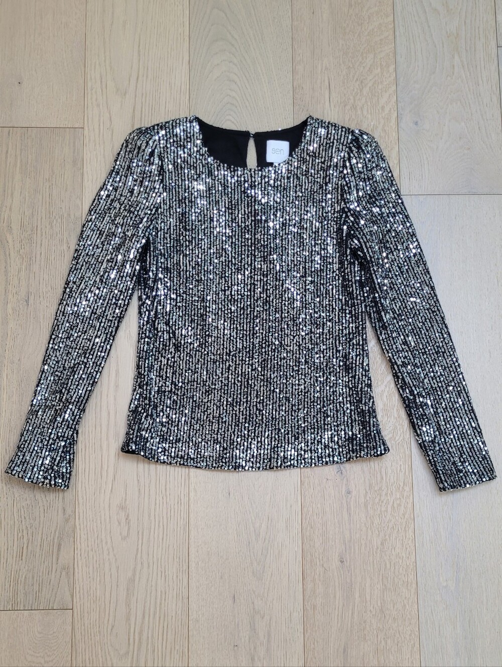 Sen Silver Sequin Long-Sleeve Top